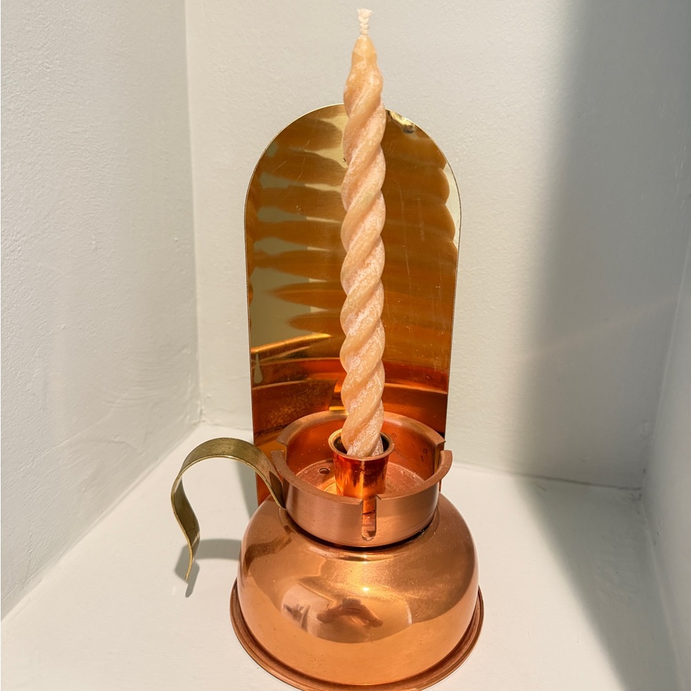 Copper Vintage-Style Candle Holder with Twisted Candle